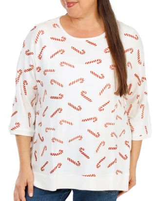 Thumbnail 1: Magical Season Women's Plus Studded Christmas Print Hacci Knit Top 