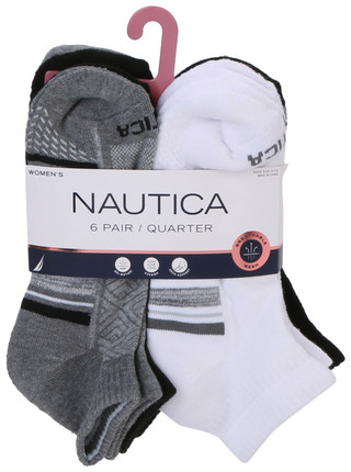 Thumbnail 1: Nautica 6 Pk Women's Athletic Quarter Socks  w/ Ventilation Capsule 