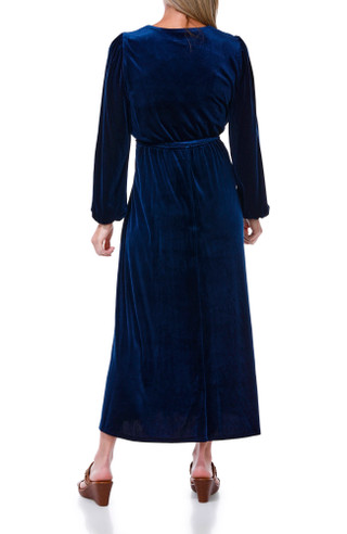 Thumbnail 2: MSK Women's Long Sleeve Velvet Tie Wast Surplice Neck Maxi Dress 