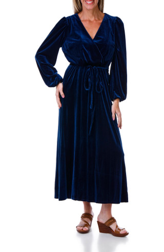 Thumbnail 1: MSK Women's Long Sleeve Velvet Tie Wast Surplice Neck Maxi Dress 