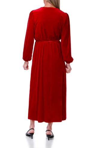 Thumbnail 2: MSK Women's Long Sleeve Velvet Tie Wast Surplice Neck Maxi Dress 