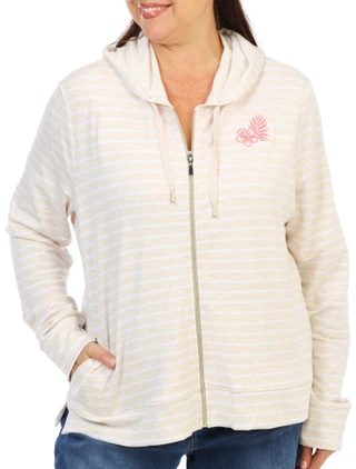 Thumbnail 1: REEL LEGENDS Women's Long Sleeve Striped Floral Zip Up Jacket 