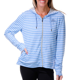 Thumbnail 1: REEL LEGENDS Women's Long Sleeve Striped Palm Tree Zip Up Hoodie 