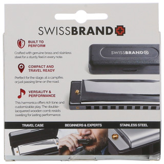 Thumbnail 2: Swiss Brand Stainless Steel C-Key Pocket Harmonica with Travel Case  