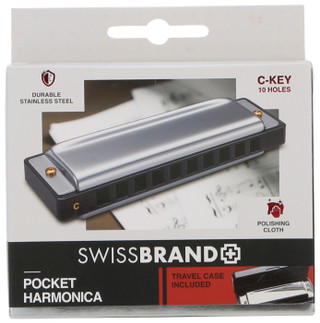 Thumbnail 1: Swiss Brand Stainless Steel C-Key Pocket Harmonica with Travel Case  