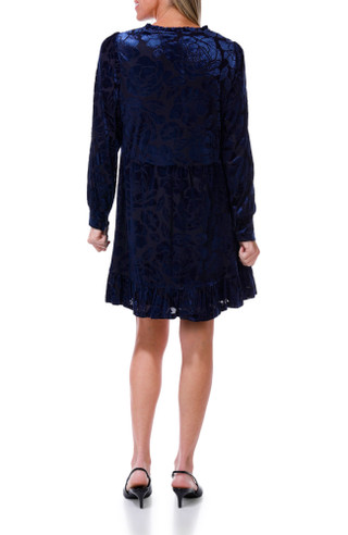 Thumbnail 2: MSK Women's Long Sleeve Velvet Split Neck Dress with Ruffle Hem 