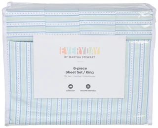 Thumbnail 1: Everyday by Martha Stewart 6 Pc King Fletcher Stripe Print Sheet Set  