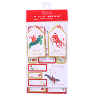 Thumbnail 1: Pooch & Sweetheart 64 Pc OceanicChristmas Gift Tag & Sticker Set  