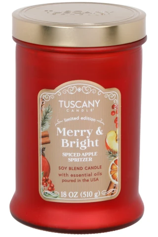 Thumbnail 2: Tuscany 18 oz Christmas Merry & Bright Spiced Apple Spritzer Candle 