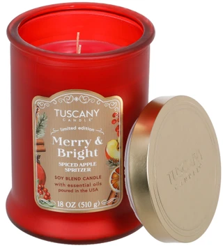 Thumbnail 1: Tuscany 18 oz Christmas Merry & Bright Spiced Apple Spritzer Candle 