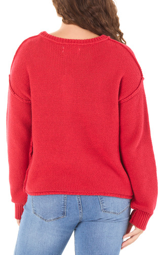 Thumbnail 2: BY TOGETHER Juniors Long Sleeve Raw Seam Knit Sweater 
