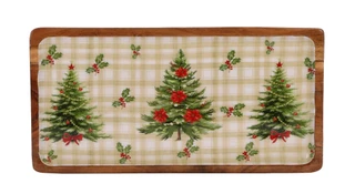 Thumbnail 1: Total home 16 In Christmas Tree Enamel Wood Tray  