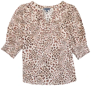 Thumbnail 1: Democracy Women's Plus Print 3/4 Sleeve Pintuck Detail Split Neck Top 