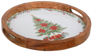 Thumbnail 1: GO HOME 16 In Round Christmas Tree Acacia Wooden Tray  