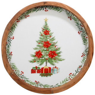 Thumbnail 2: GO HOME 16 In Round Christmas Tree Acacia Wooden Tray  