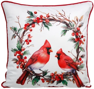 Thumbnail 1: Mina Victory by Nourison 20x20 Christmas Cardinals in Holly Wreath Throw Pillow 