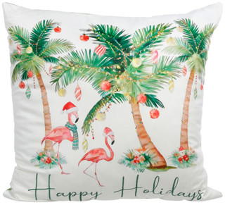 Thumbnail 1: Mina Victory by Nourison 20x20 Coastal Christmas Flamingos & Palms Throw Pillow 