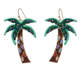 Thumbnail 1: C&C California Gold Tone Christmas Palm Trees Rhinestone Drop Earrings  