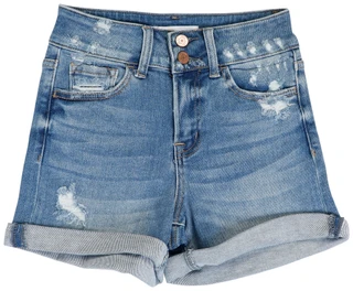 Thumbnail 1: VERVET Women's Medium-Washed Double Button High Rise Jean Shorts  