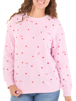Thumbnail 1: SHIRALEAH Juniors Long Sleeve Heart Print Crew Neck Pullover Sweater  