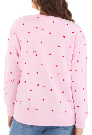 Thumbnail 2: SHIRALEAH Juniors Long Sleeve Heart Print Crew Neck Pullover Sweater  