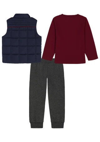 Thumbnail 2: Tommy Hilfiger 3 Pc Boys Long Sleeve Puff Vest Shirt and Pants Set  