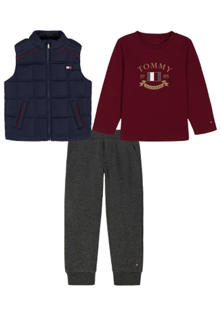 Thumbnail 1: Tommy Hilfiger 3 Pc Boys Long Sleeve Puff Vest Shirt and Pants Set  
