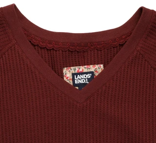 Thumbnail 2: Lands' End Women's Plus Long Sleeve Waffle V-Neck Top 