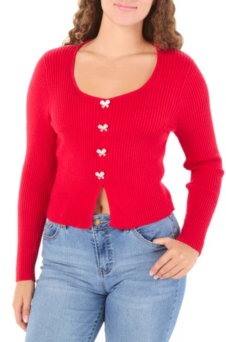 Thumbnail 1: Ragged Rose Juniors Long Sleeve Ribbed Embellished Sweater Top 