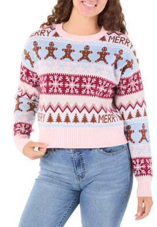 Thumbnail 1: Ragged Rose Juniors Christmas Print Pullover Sweater 