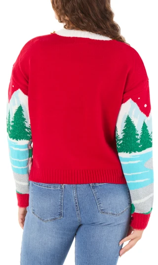 Thumbnail 2: Major Label Group Juniors Embroidered Sparkly Christmas Pullover Sweater 