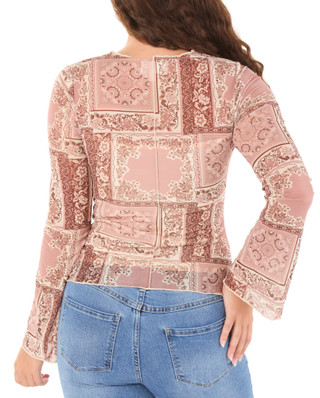 Thumbnail 2: Trixxi Juniors Long Sleeve Cinch Front Printed Top 