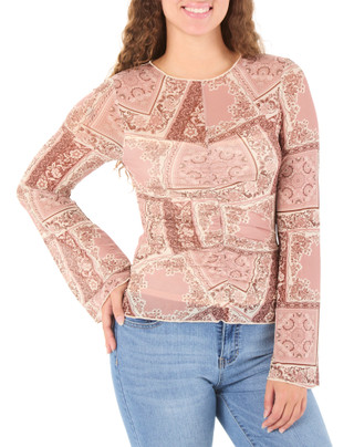 Thumbnail 1: Trixxi Juniors Long Sleeve Cinch Front Printed Top 