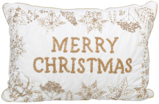 Thumbnail 1: VISTA HOME FASHIONS 14x20 Gold Embroidered & Beaded Decorative Christmas Pillow 