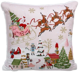 Thumbnail 1: . 20x20 Santa & Christmas Town Embroidered Decorative Pillow 