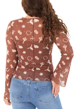Thumbnail 2: Trixxi Juniors Long Sleeve Cinch Front Printed Top 
