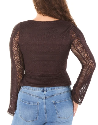 Thumbnail 2: Trixxi Juniors Long Sleeve Tie Front Lace Top 