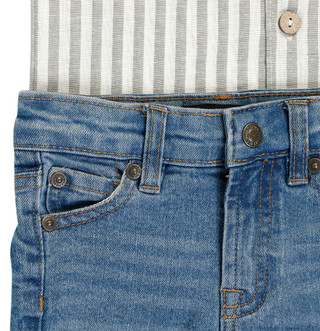 Thumbnail 3: 7 FOR ALL MANKIND Toddler Boys Short Sleeve Striped Polo w/ Jean Pants Set  