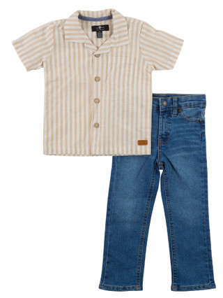 Thumbnail 2: 7 FOR ALL MANKIND Toddler Boys Short Sleeve Striped Polo w/ Jean Pants Set  