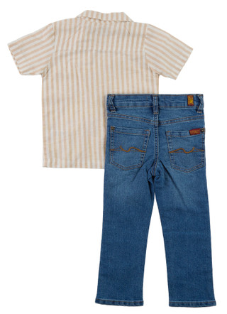 Thumbnail 4: 7 FOR ALL MANKIND Toddler Boys Short Sleeve Striped Polo w/ Jean Pants Set  
