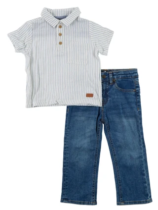 Thumbnail 1: 7 FOR ALL MANKIND Toddler Boys Short Sleeve Striped Polo w/ Jean Pants Set  
