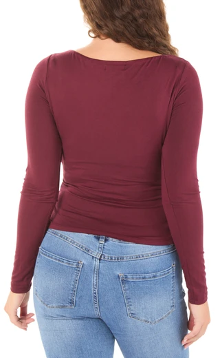 Thumbnail 2: Sugar Kiss Juniors 2 Pk Soft Long Sleeve Side Ruched Boat Neck Tops 