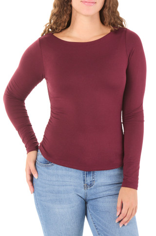 Thumbnail 3: Sugar Kiss Juniors 2 Pk Soft Long Sleeve Side Ruched Boat Neck Tops 