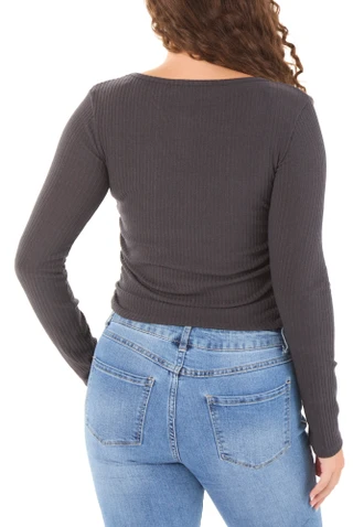 Thumbnail 2: BY TOGETHER Juniors Long Sleeve Side Ruched Knit Top 