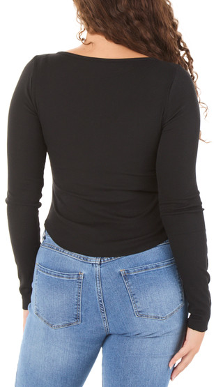 Thumbnail 2: Double Zero Juniors Long Sleeve Ribbed Button Front Top 
