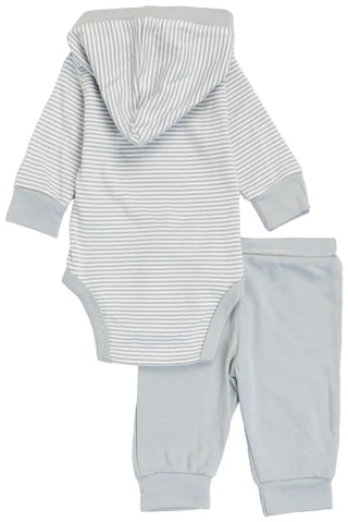 Thumbnail 2: Little Me 2 Pc Baby Boys Long Sleeve Hooded Onesie and Pants Set  