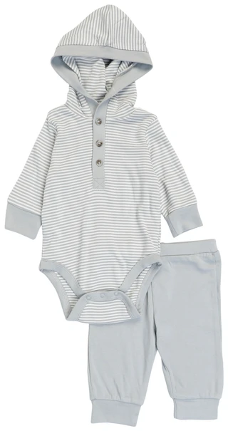 Thumbnail 1: Little Me 2 Pc Baby Boys Long Sleeve Hooded Onesie and Pants Set  