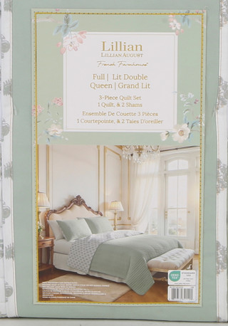 Thumbnail 2: LILLIAN AUGUST 3 Pc Queen French Farmhouse Damask Print Quilt Set  