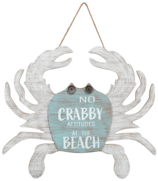 Thumbnail 1: Fancy That 19 In Wooden No Crabby Attitudes At The Beach Sign 