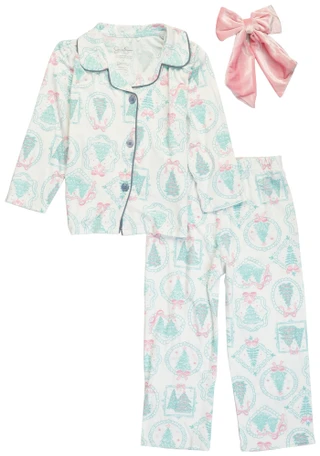 Thumbnail 1: Jessica Simpson Little Girl's 3 Pc Christmas Trees Long Sleeve Pajama Set  